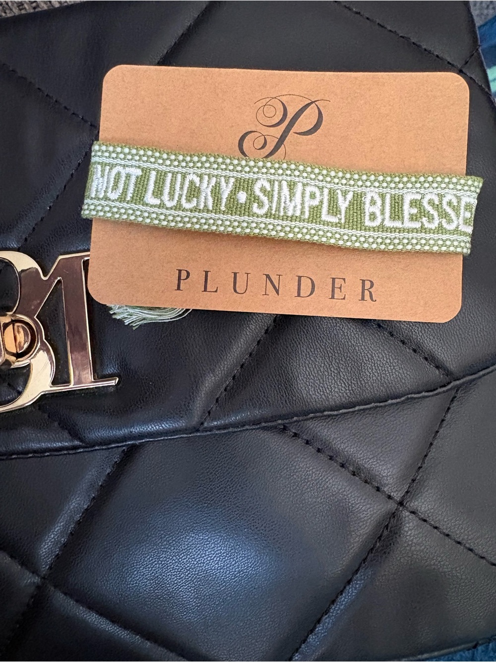 Plunder Green Woven Bracelet with 'NOT LUCKY · SIMPLY BLESSED' Text